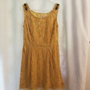 Sleeveless yellow/gold lace Womens Medium dress